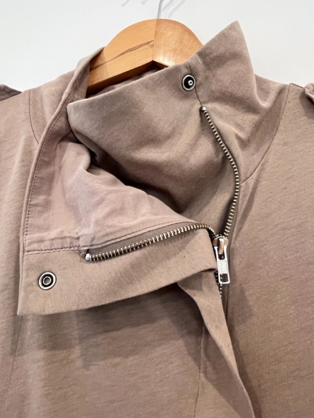 J.Crew Taupe Brown Jersey Moto Jacket Funnel Neck M - Picture 3 of 10